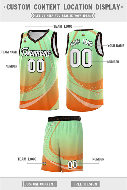 Custom Light Green Orange Personalized Galaxy Graffiti Pattern Sports Uniform Basketball Jersey