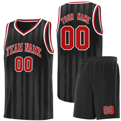 Custom Black Red Vertical Striped Pattern Sports Uniform Basketball Jersey