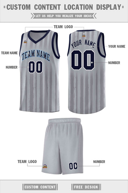 Custom Gray Navy Vertical Striped Pattern Sports Uniform Basketball Jersey