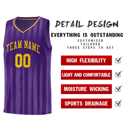 Custom Purple Gold Vertical Striped Pattern Sports Uniform Basketball Jersey