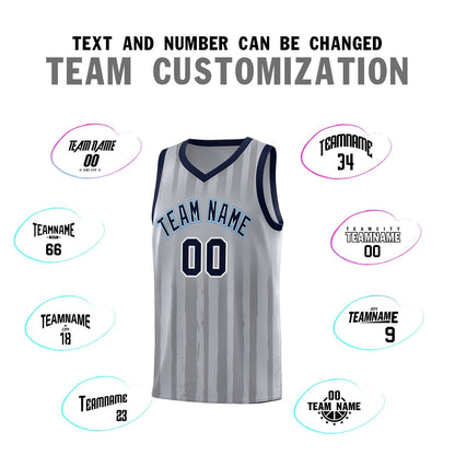 Custom Gray Navy Vertical Striped Pattern Sports Uniform Basketball Jersey