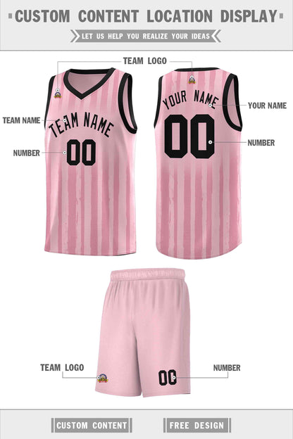 Custom Light Pink Black Vertical Striped Pattern Sports Uniform Basketball Jersey
