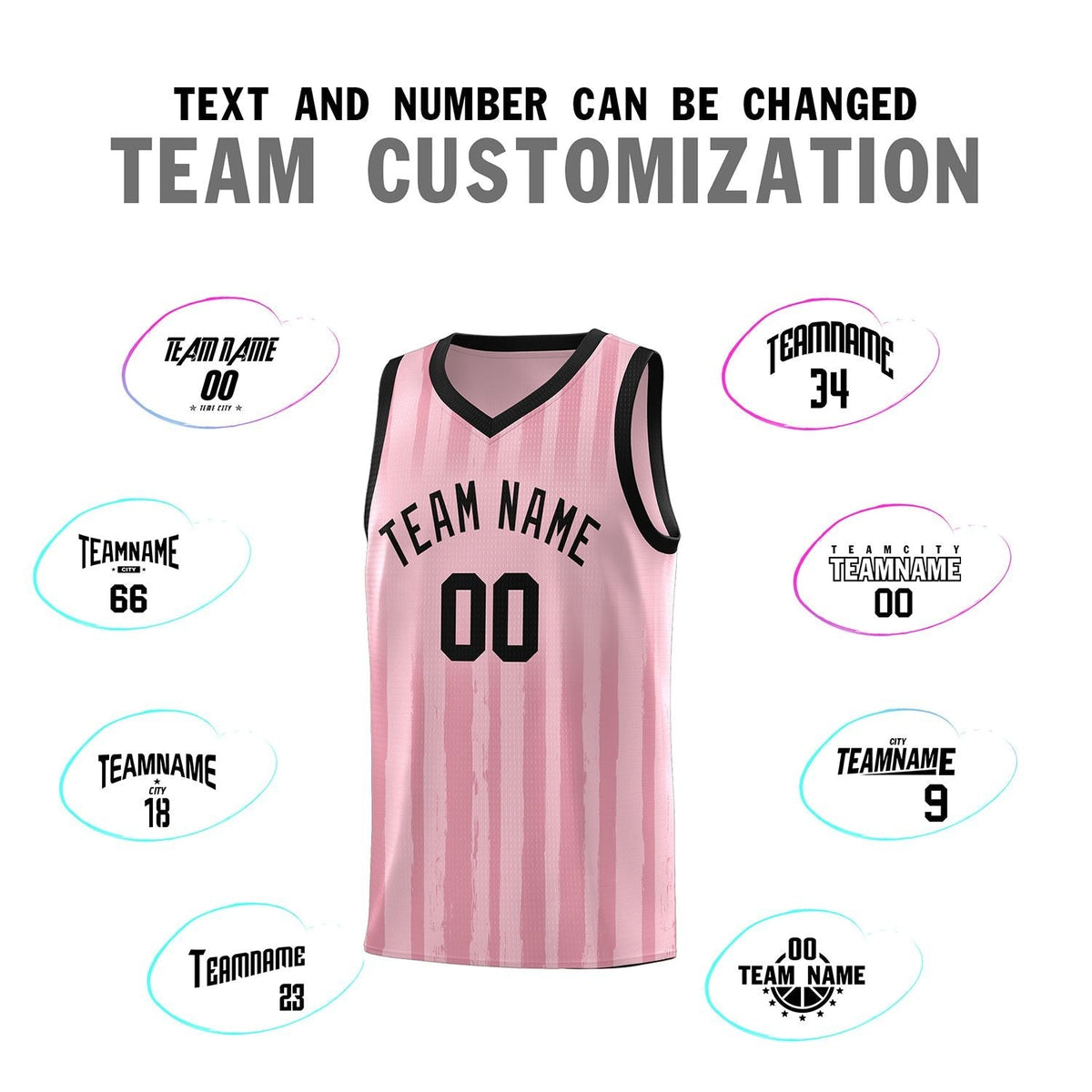 Custom Light Pink Black Vertical Striped Pattern Sports Uniform Basketball Jersey
