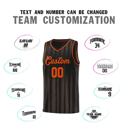 Custom Black Orange Vertical Striped Pattern Sports Uniform Basketball Jersey