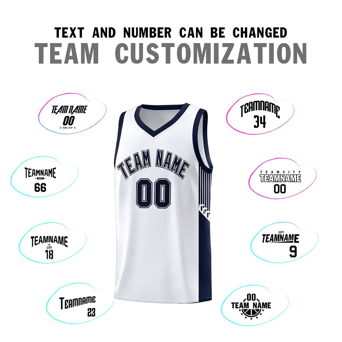 Custom White Navy Side Stripe Fashion Sports Uniform Basketball Jersey