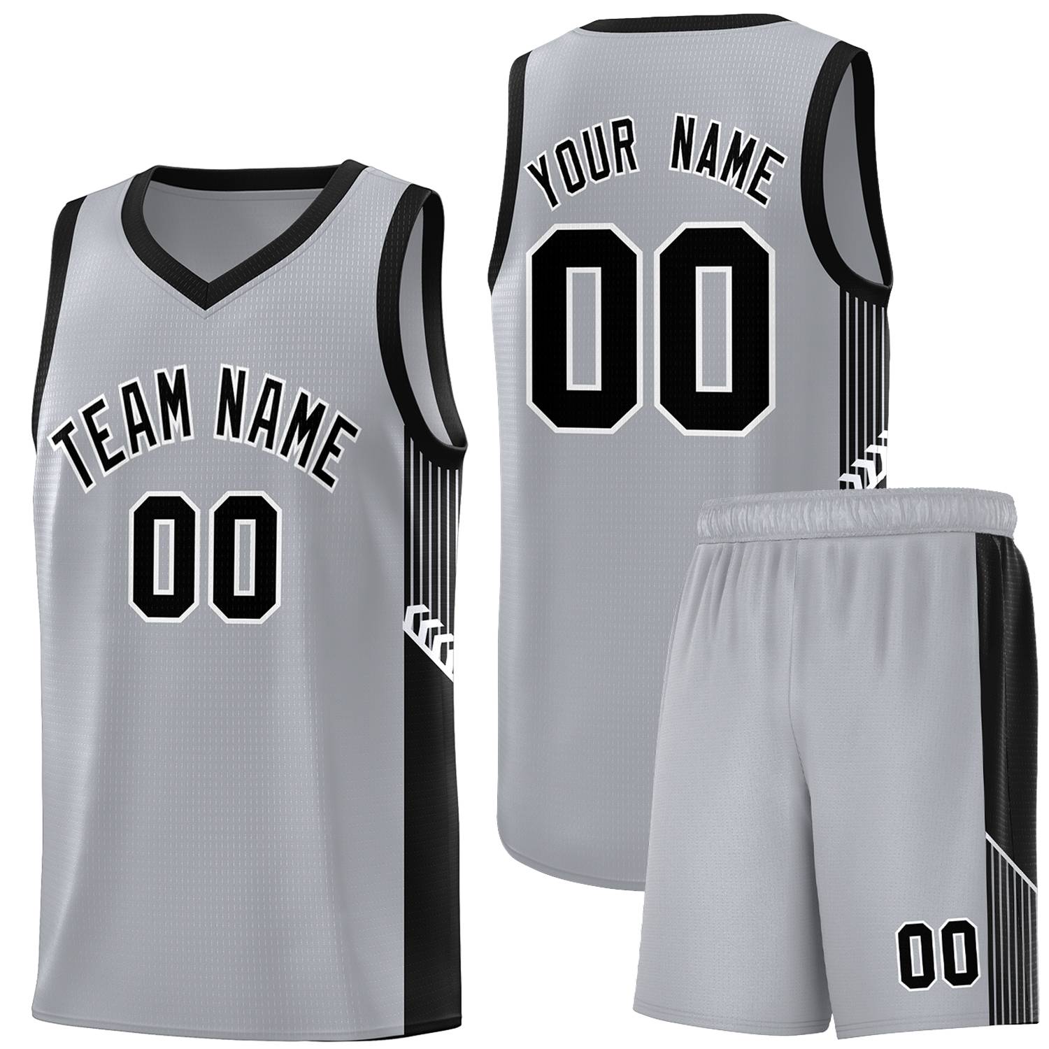 Custom Gray Black-White Side Stripe Fashion Sports Uniform Basketball Jersey