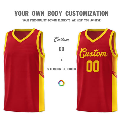 Custom Red Gold Side Stripe Fashion Sports Uniform Basketball Jersey