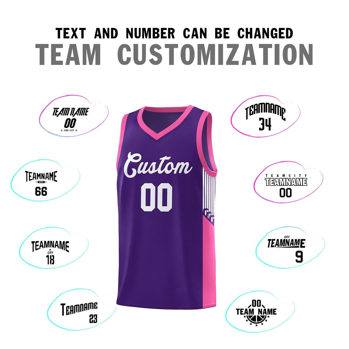 Custom Purple White Side Stripe Fashion Sports Uniform Basketball Jersey