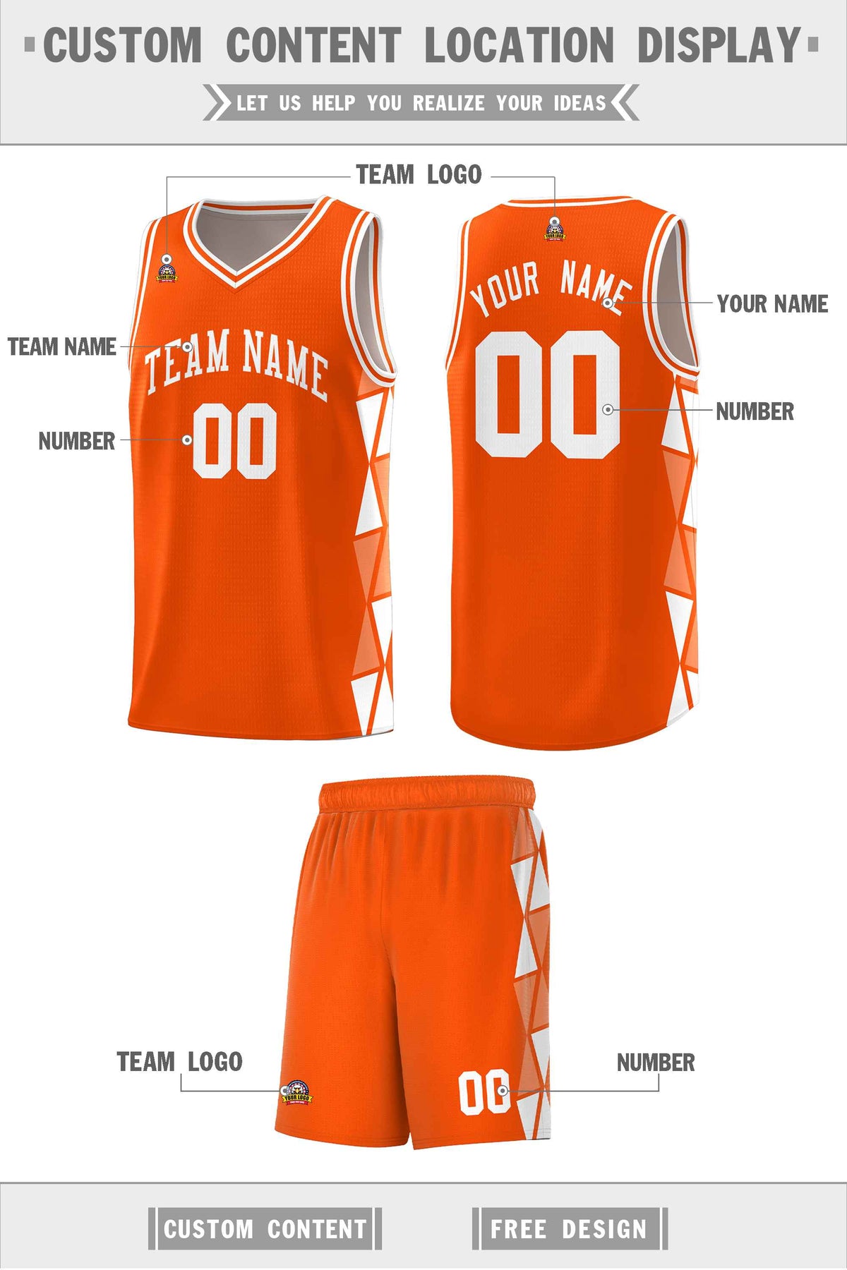 Custom Orange White-Light Orange Side Two-Color Triangle Splicing Sports Uniform Basketball Jersey