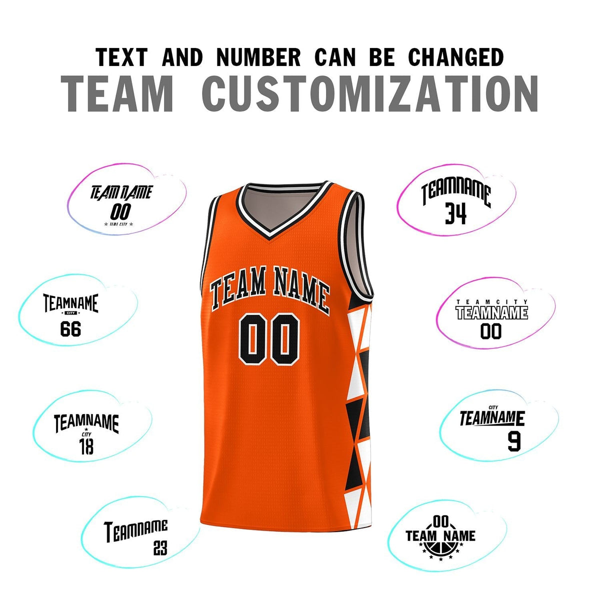 Custom Orange Black-White Side Two-Color Triangle Splicing Sports Uniform Basketball Jersey