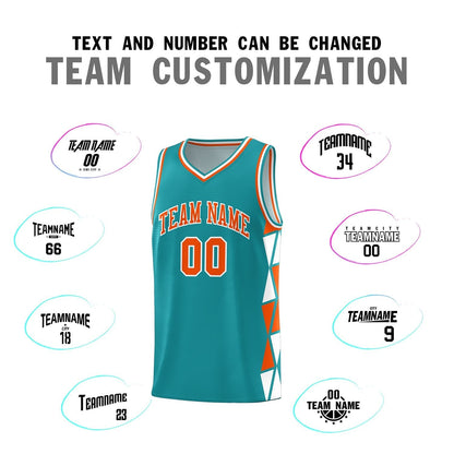 Custom Aqua Orange-White Side Two-Color Triangle Splicing Sports Uniform Basketball Jersey