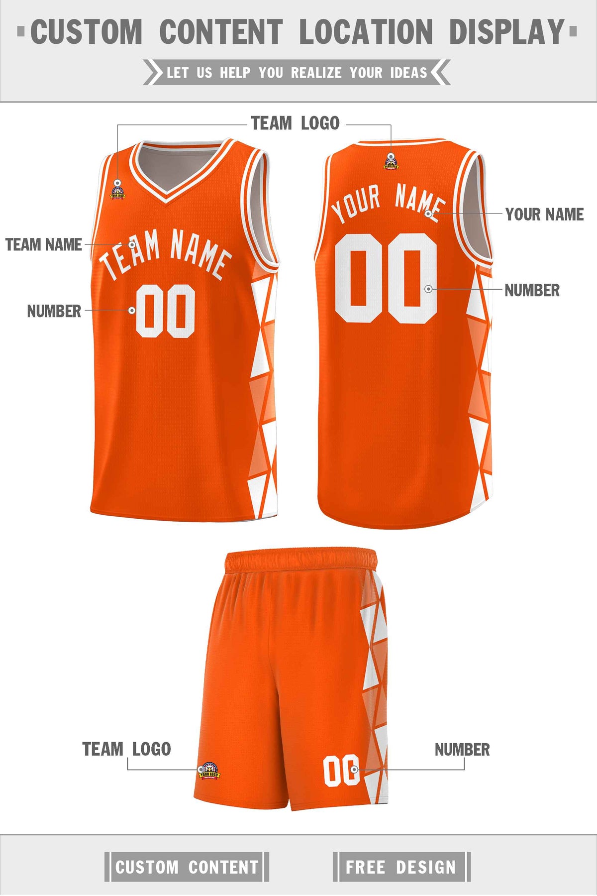 Custom Orange White-Light Orange Side Two-Color Triangle Splicing Sports Uniform Basketball Jersey