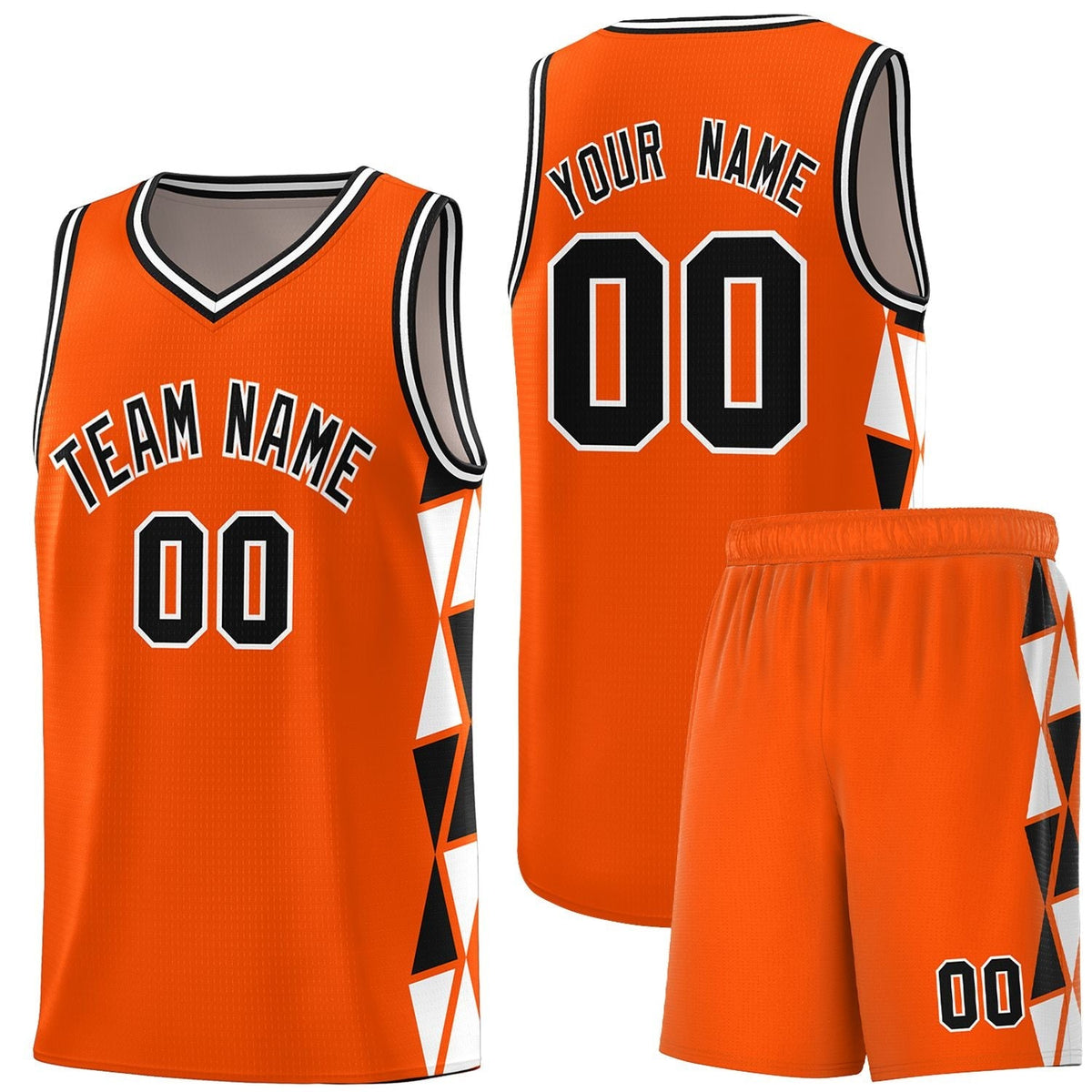 Custom Orange Black-White Side Two-Color Triangle Splicing Sports Uniform Basketball Jersey