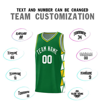 Custom Kelly Green White-Gold Side Two-Color Triangle Splicing Sports Uniform Basketball Jersey