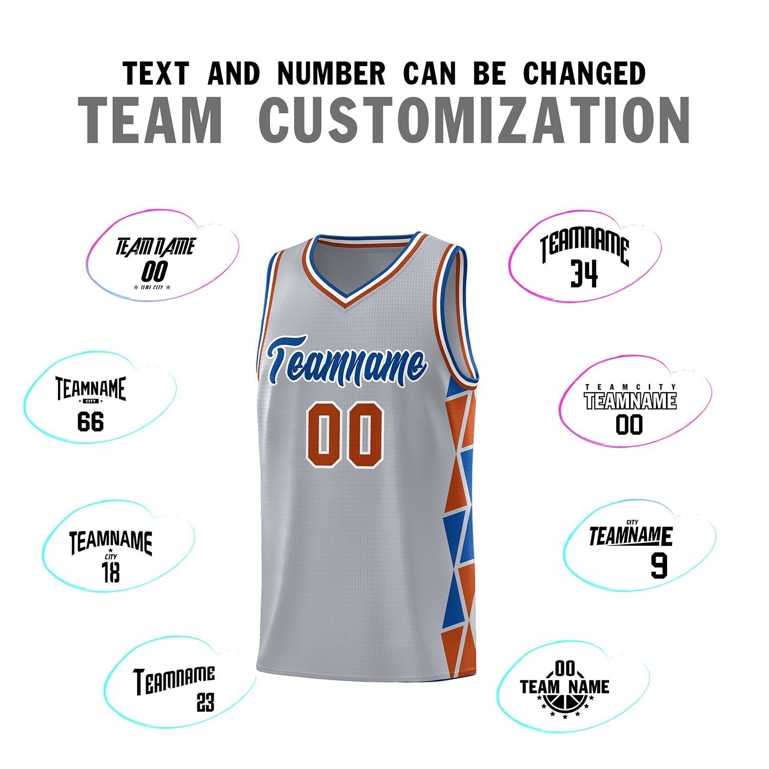 Custom Gray Royal-Texas Orange Side Two-Color Triangle Splicing Sports Uniform Basketball Jersey