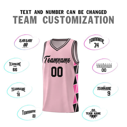 Custom Light Pink Black-Pink Side Two-Color Triangle Splicing Sports Uniform Basketball Jersey