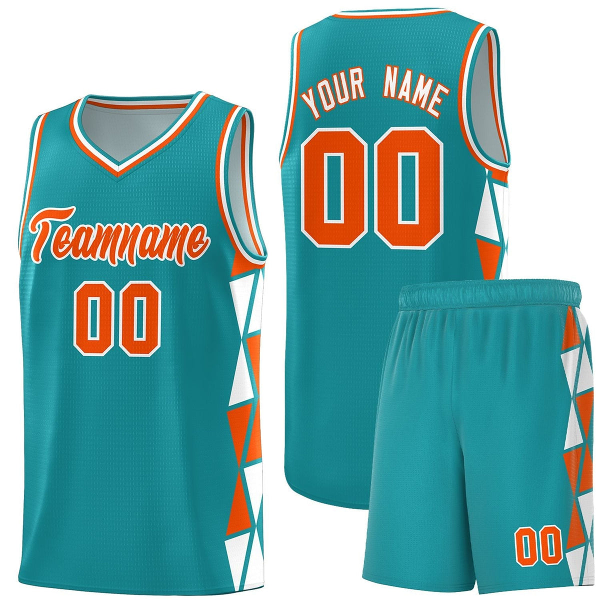 Custom Aqua Orange-White Side Two-Color Triangle Splicing Sports Uniform Basketball Jersey