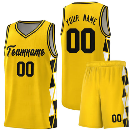 Custom Gold Black-White Side Two-Color Triangle Splicing Sports Uniform Basketball Jersey