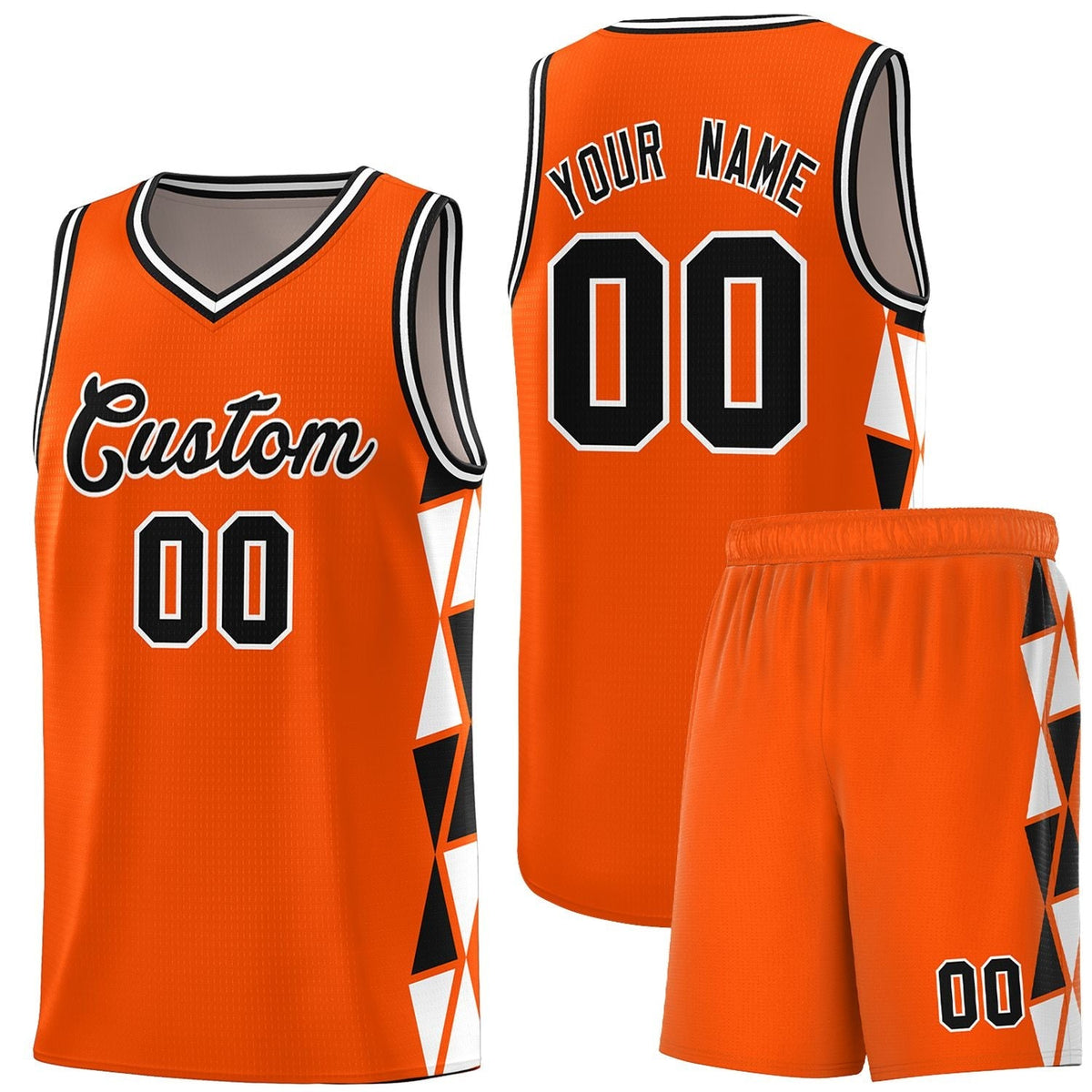 Custom Orange Black-White Side Two-Color Triangle Splicing Sports Uniform Basketball Jersey