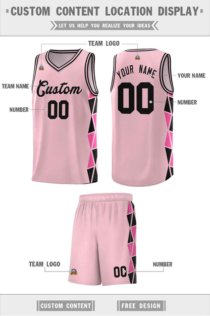 Custom Light Pink Black-Pink Side Two-Color Triangle Splicing Sports Uniform Basketball Jersey