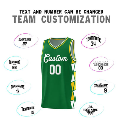 Custom Kelly Green White-Gold Side Two-Color Triangle Splicing Sports Uniform Basketball Jersey