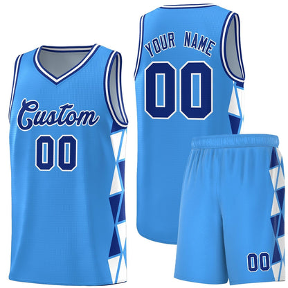 Custom Powder Blue Royal-White Side Two-Color Triangle Splicing Sports Uniform Basketball Jersey