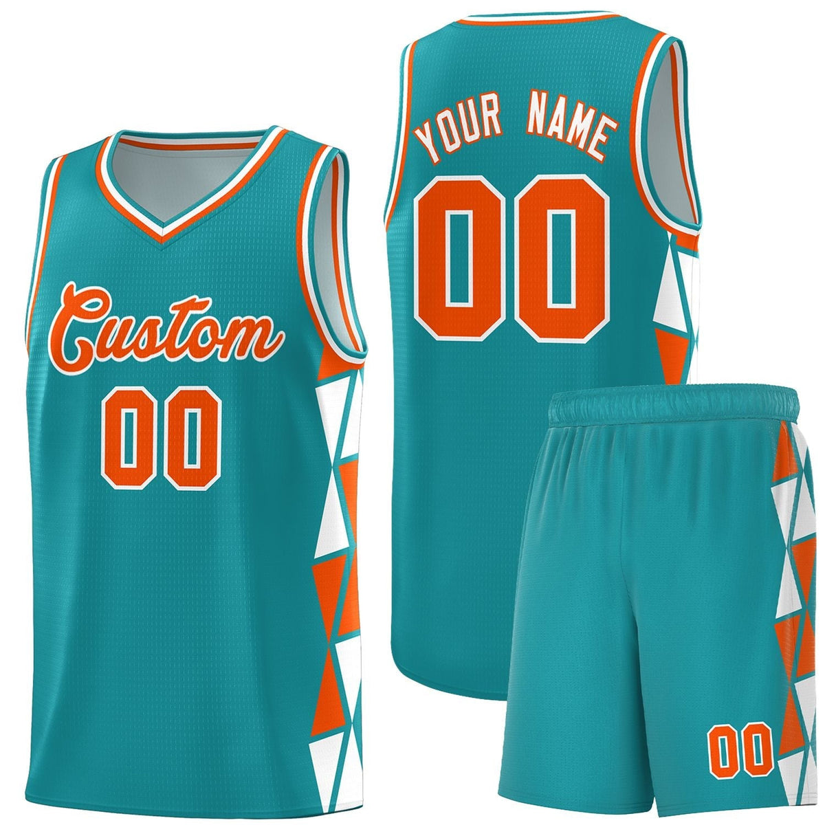 Custom Aqua Orange-White Side Two-Color Triangle Splicing Sports Uniform Basketball Jersey
