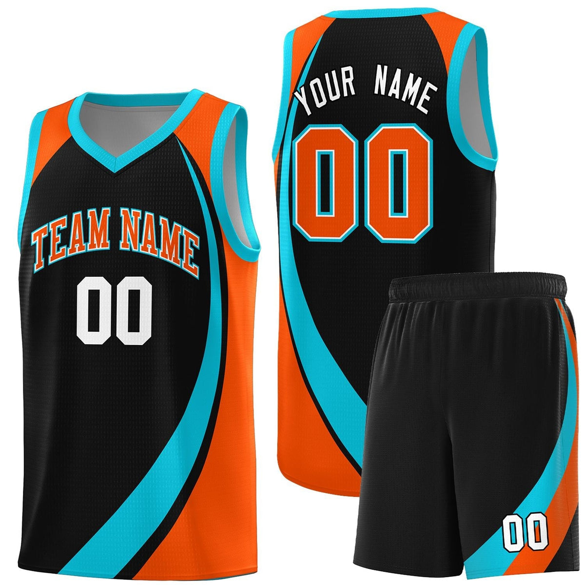 Custom Black Sky Blue-Orange Color Block Sports Uniform Basketball Jersey