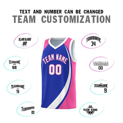 Custom Royal White-Pink Color Block Sports Uniform Basketball Jersey