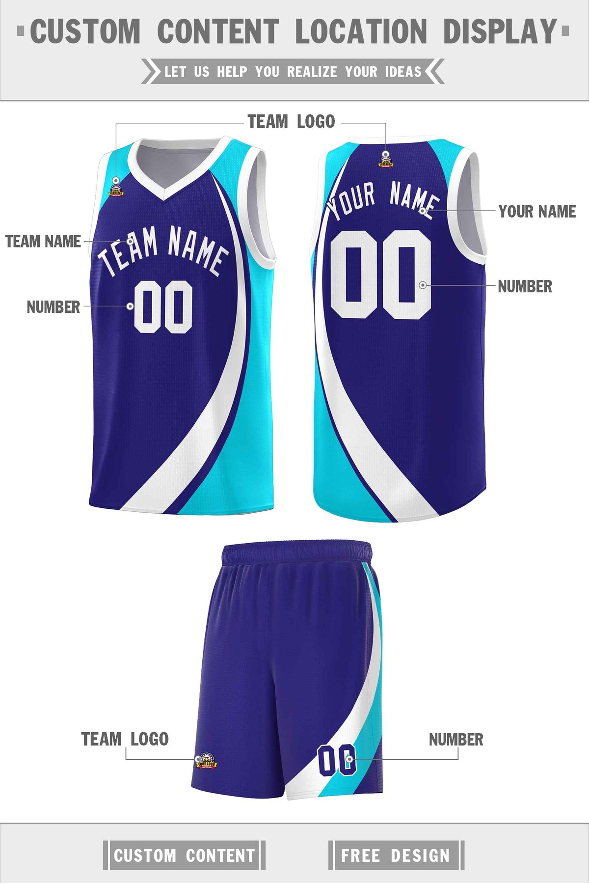 Custom Violet White-Sky Blue Color Block Sports Uniform Basketball Jersey