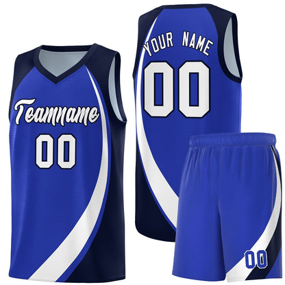 Custom Royal White-Navy Color Block Sports Uniform Basketball Jersey