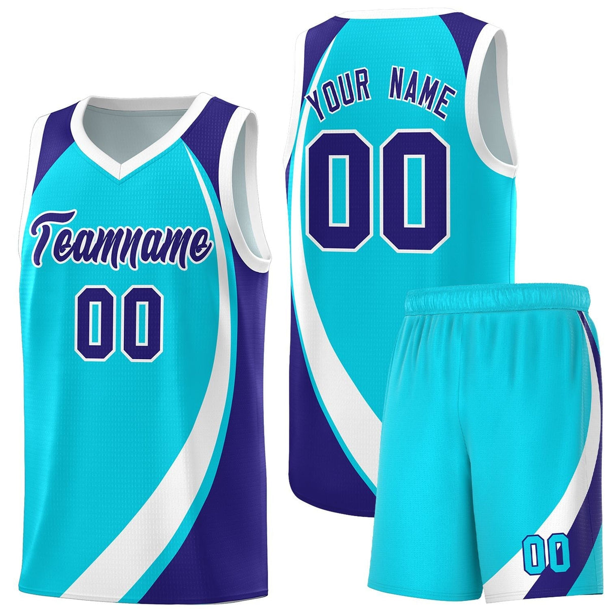Custom Sky Blue White-Violet Color Block Sports Uniform Basketball Jersey