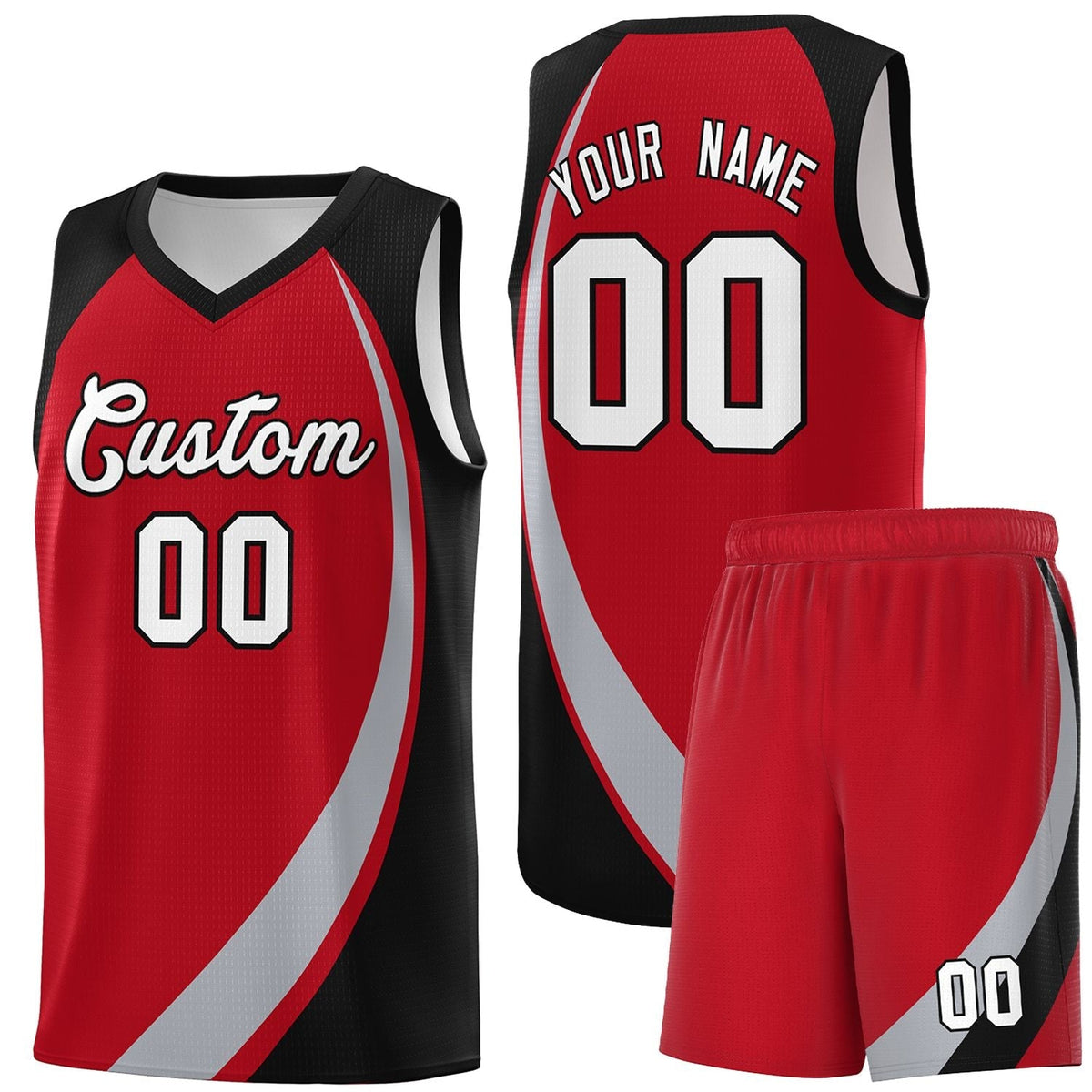Custom Red Gray-Black Color Block Sports Uniform Basketball Jersey