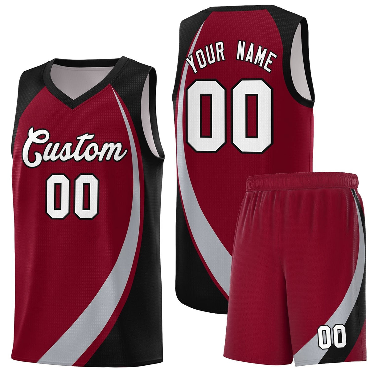 Custom Crimson Gray-Black Color Block Sports Uniform Basketball Jersey