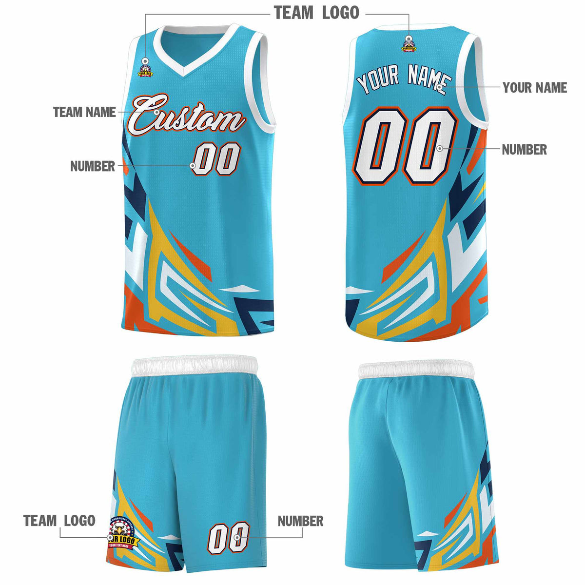 Custom Sky Blue Gradient Graffiti Pattern Sports Uniform Basketball Jersey