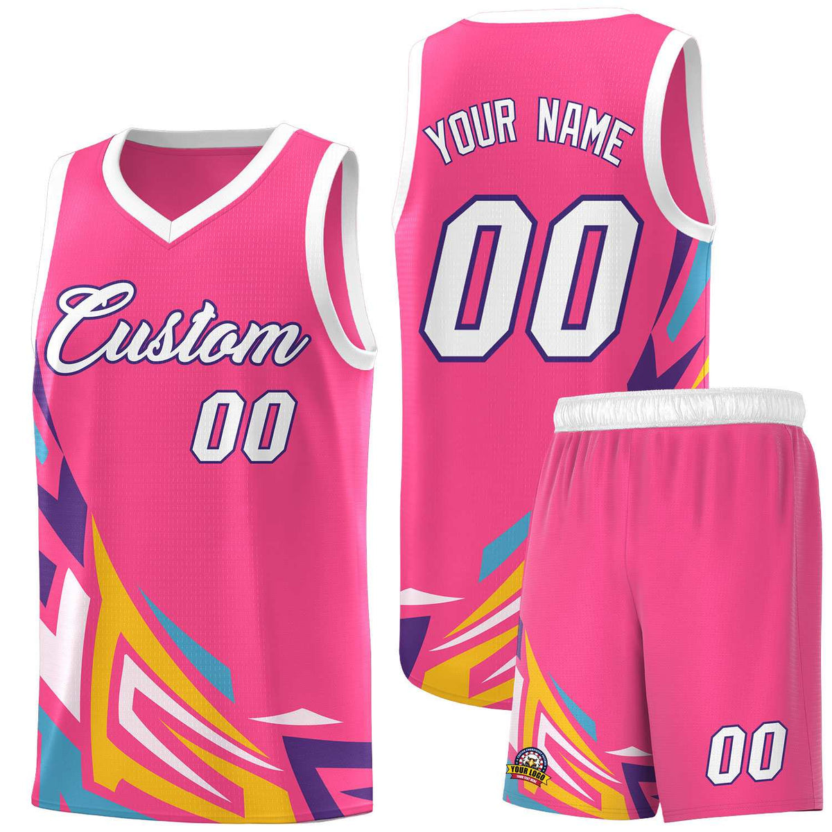Custom Pink Gradient Graffiti Pattern Sports Uniform Basketball Jersey