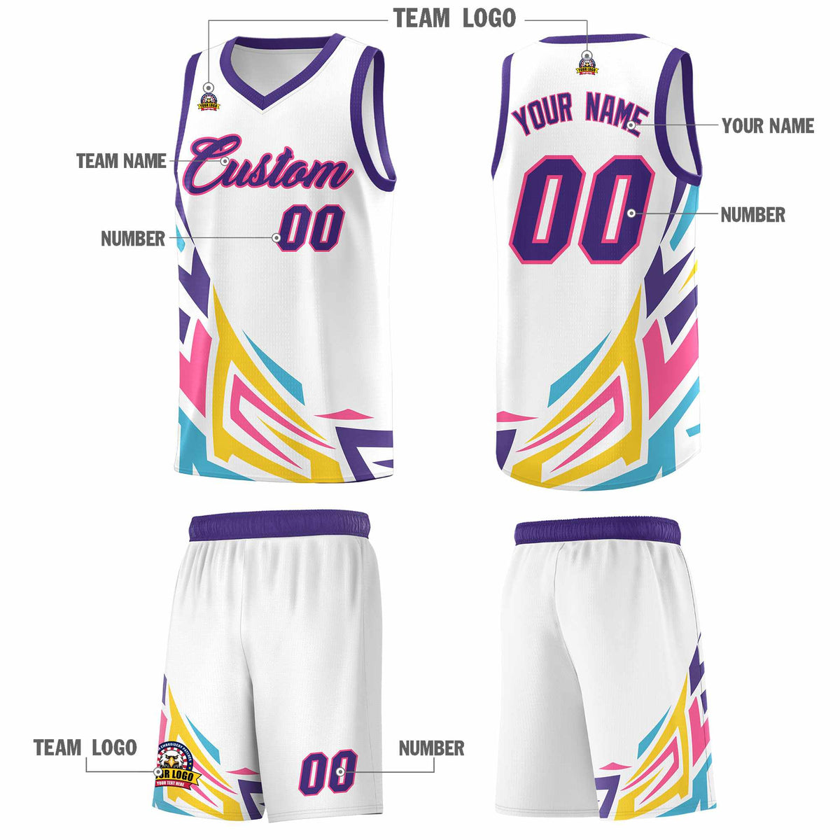 Custom White Gradient Graffiti Pattern Sports Uniform Basketball Jersey