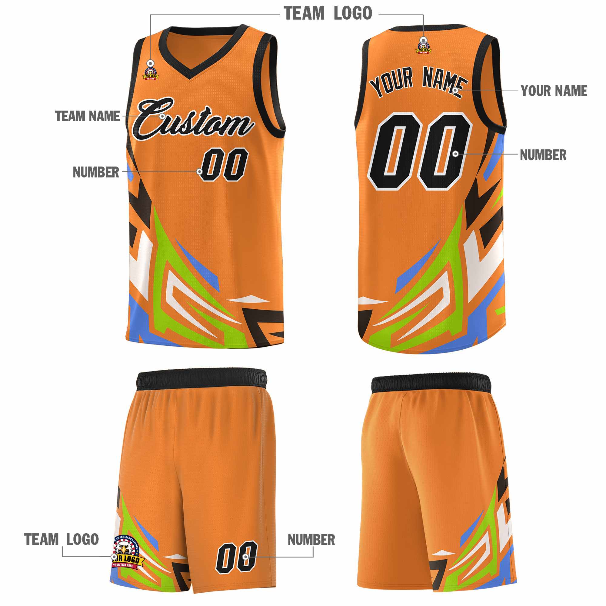 Custom Gold Orange Gradient Graffiti Pattern Sports Uniform Basketball Jersey
