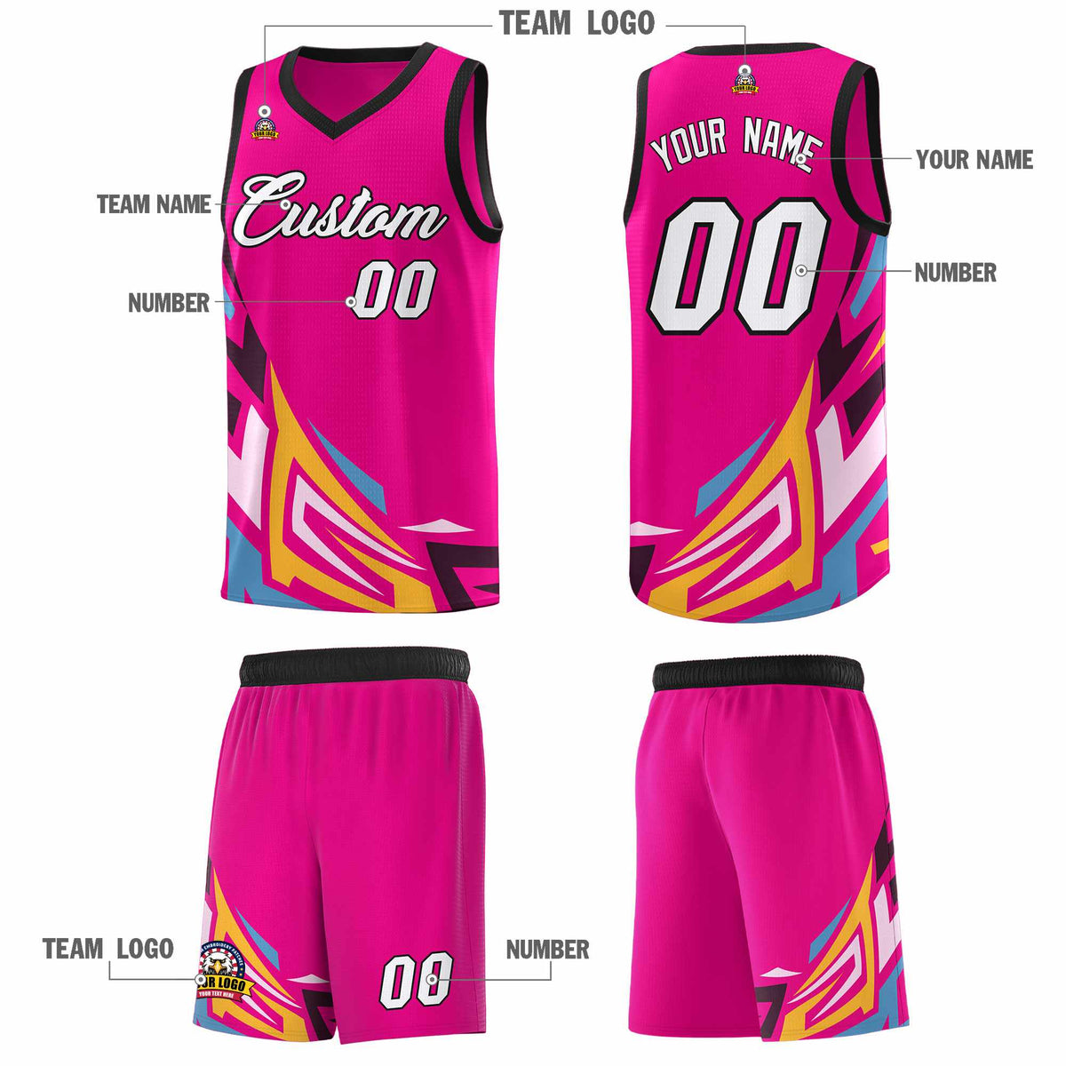 Custom Pink Gradient Graffiti Pattern Sports Uniform Basketball Jersey
