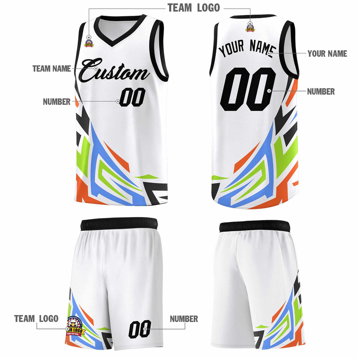 Custom White Gradient Graffiti Pattern Sports Uniform Basketball Jersey