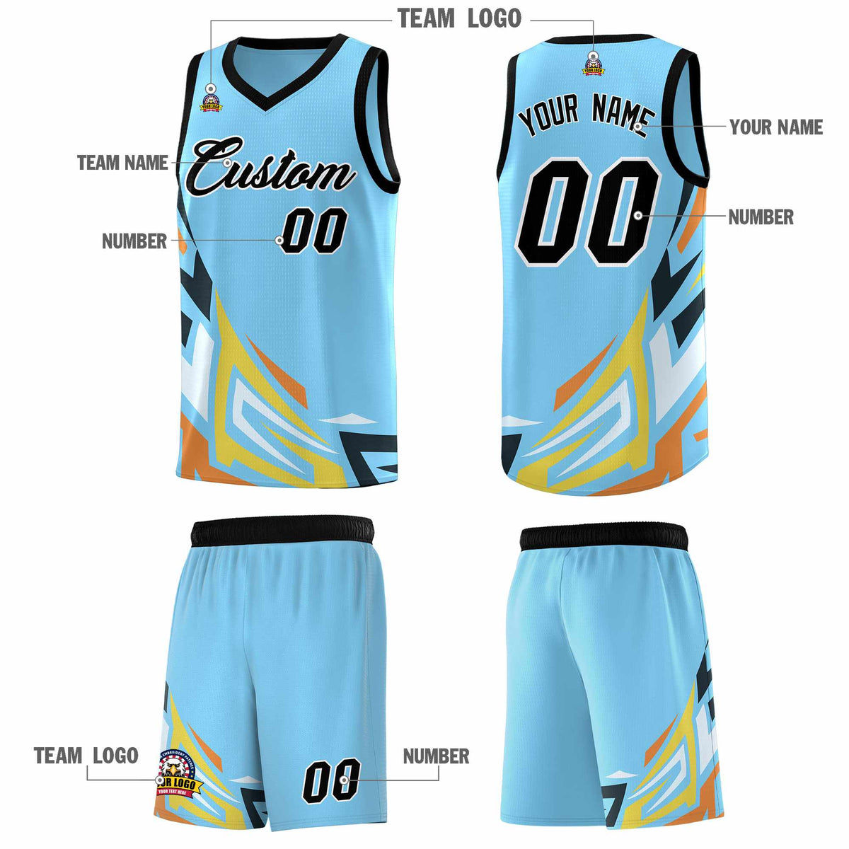Custom Light Blue Gradient Graffiti Pattern Sports Uniform Basketball Jersey