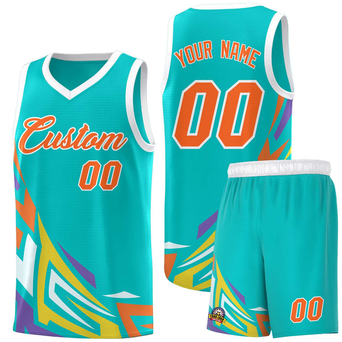 Custom Aqua Gradient Graffiti Pattern Sports Uniform Basketball Jersey