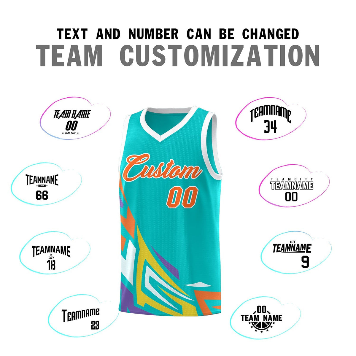 Custom Aqua Gradient Graffiti Pattern Sports Uniform Basketball Jersey