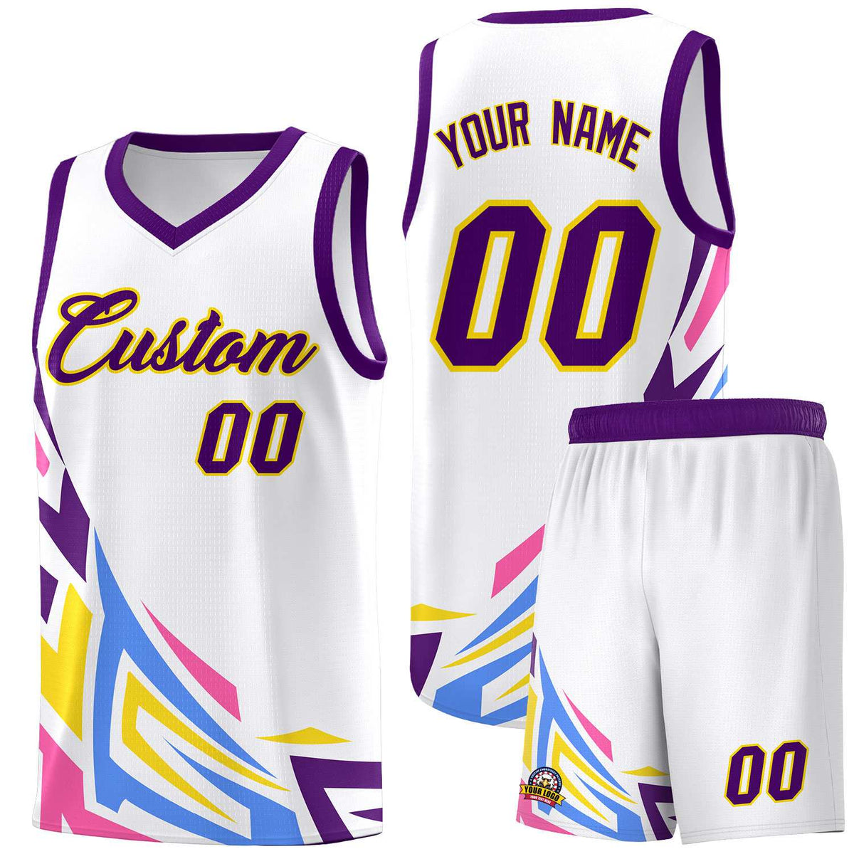 Custom White Gradient Graffiti Pattern Sports Uniform Basketball Jersey