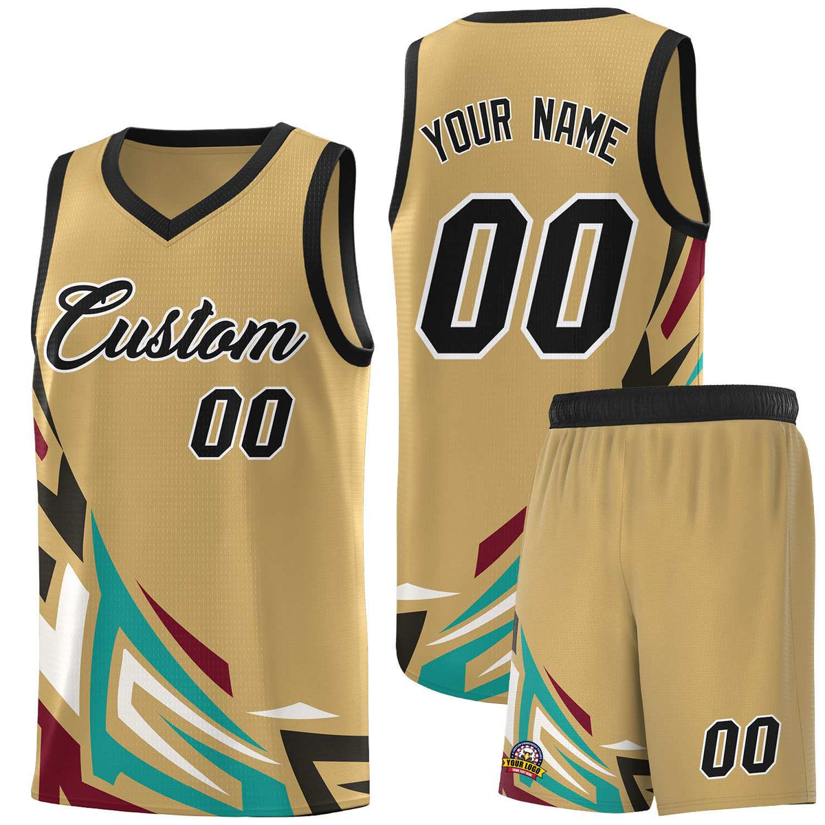 Custom Old Gold Gradient Graffiti Pattern Sports Uniform Basketball Jersey
