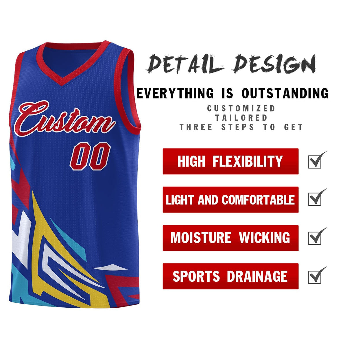 Custom Royal Gradient Graffiti Pattern Sports Uniform Basketball Jersey