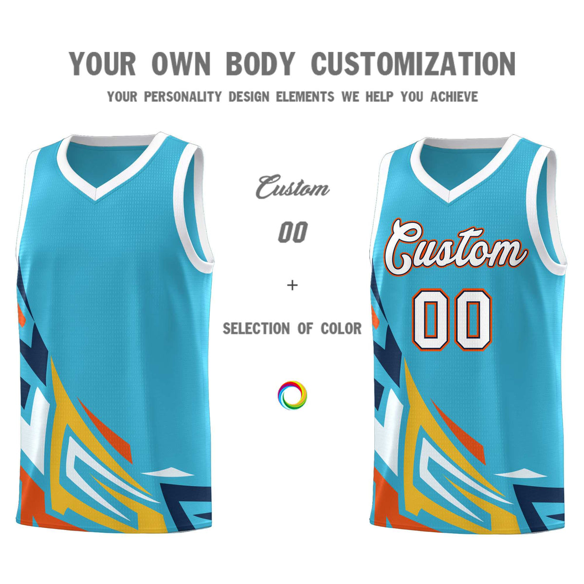 Custom Sky Blue Gradient Graffiti Pattern Sports Uniform Basketball Jersey