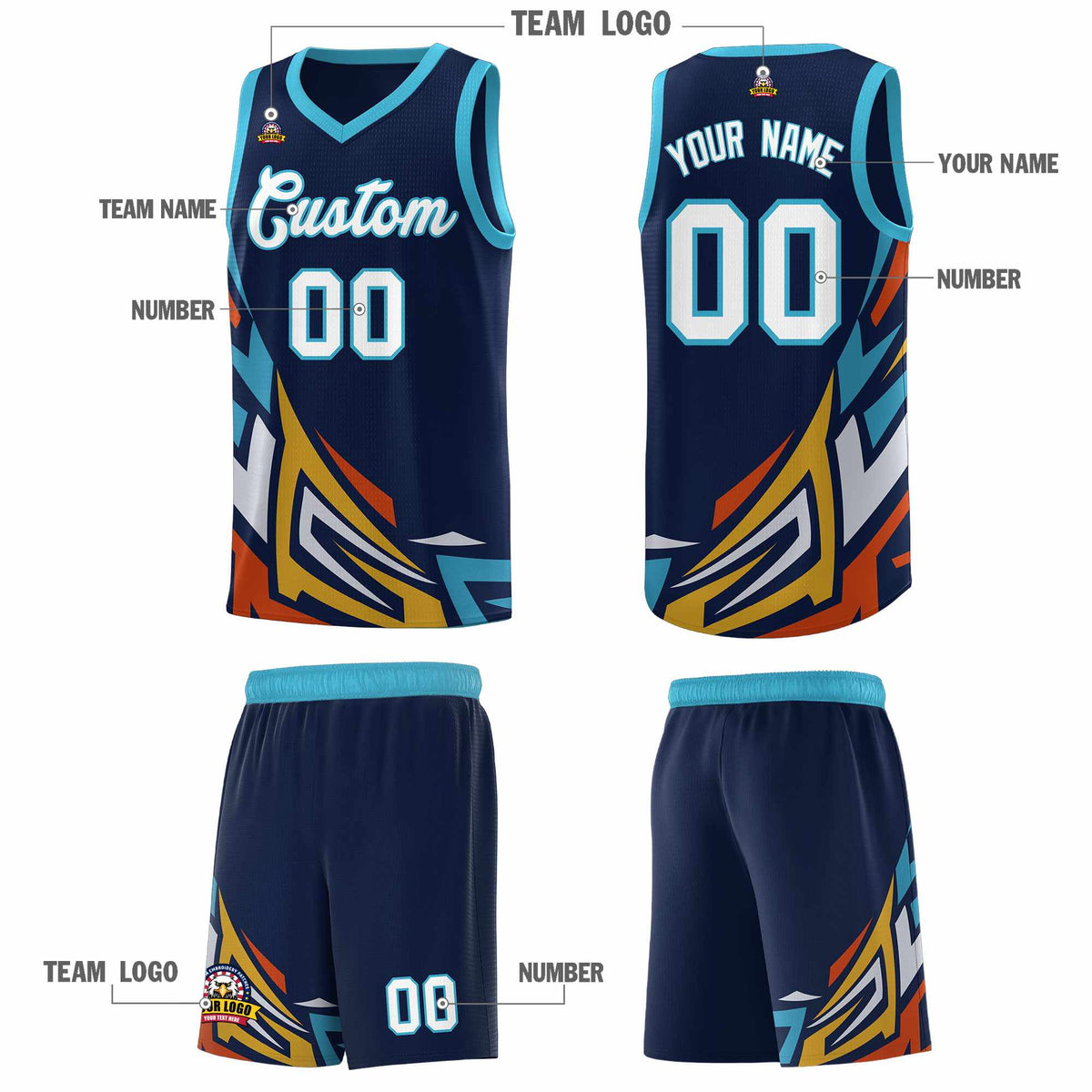Custom Navy Gradient Graffiti Pattern Sports Uniform Basketball Jersey