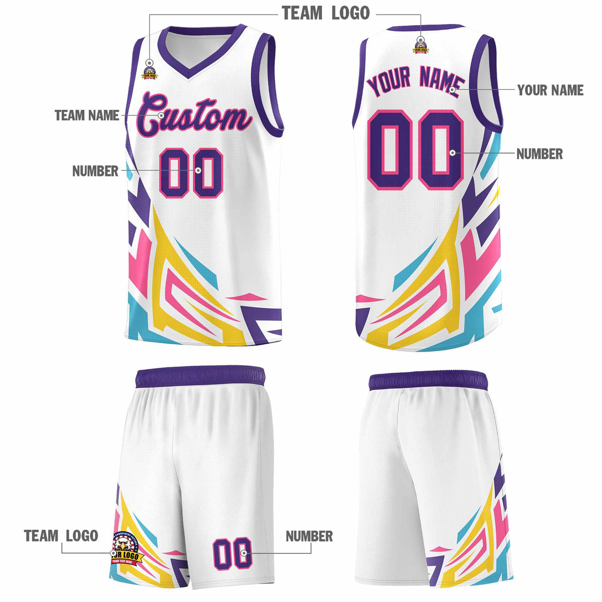 Custom White Gradient Graffiti Pattern Sports Uniform Basketball Jersey