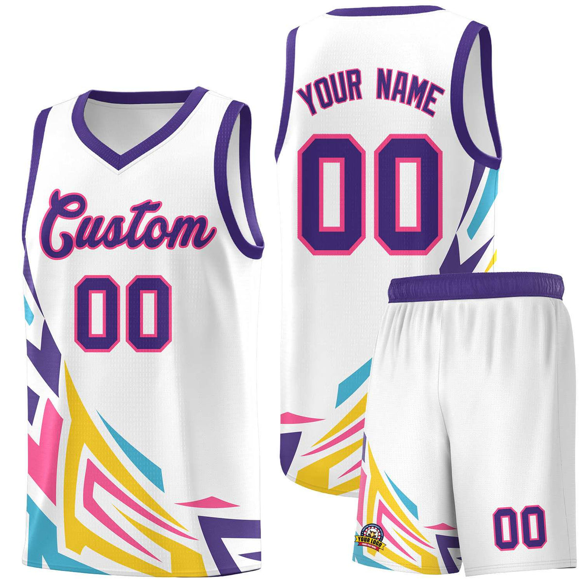 Custom White Gradient Graffiti Pattern Sports Uniform Basketball Jersey